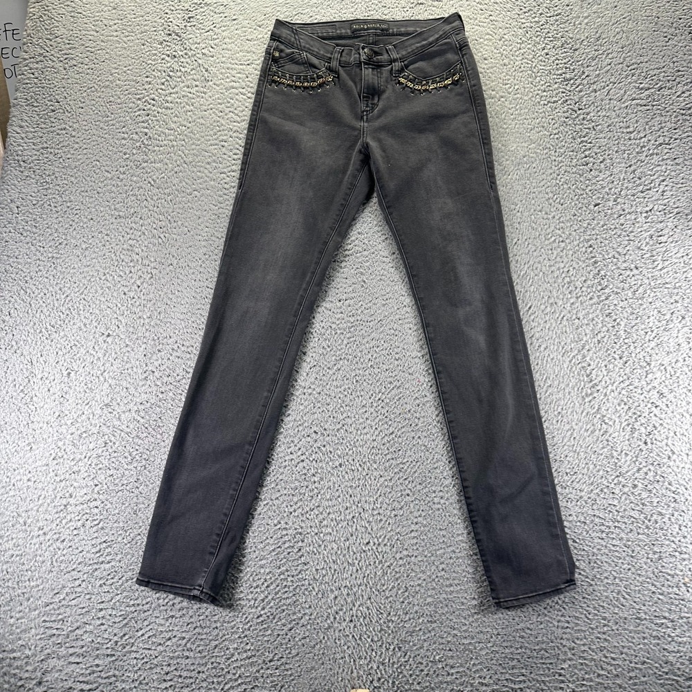 Rock & Republic Berlin Jeans Women 4 Black Denim Skinny Gold Embellished Western